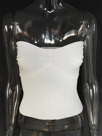 Knit Ribbed Backless Tank Top Women’s Slim Summer Fashion Cropped Top High Street Elegant Knitwear Pullover Female Vest