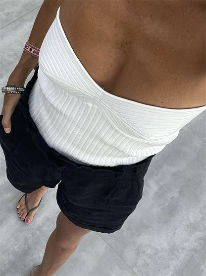 Knit Ribbed Backless Tank Top Women’s Slim Summer Fashion Cropped Top High Street Elegant Knitwear Pullover Female Vest