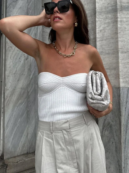 Knit Ribbed Backless Tank Top Women’s Slim Summer Fashion Cropped Top High Street Elegant Knitwear Pullover Female Vest