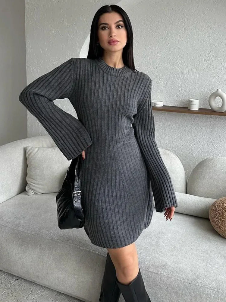 Vestido de moda de punto acanalado para mujer, cintura alta, suelto, vintage, con retazos, elegante, para fiesta, vestido de punto para mujer, minivestido