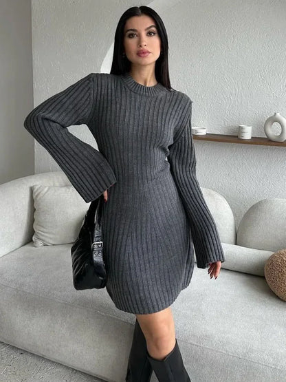 Vestido de moda de punto acanalado para mujer, cintura alta, suelto, vintage, con retazos, elegante, para fiesta, vestido de punto para mujer, minivestido