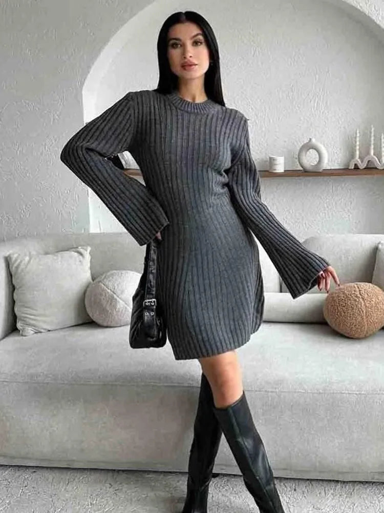 Vestido de moda de punto acanalado para mujer, cintura alta, suelto, vintage, con retazos, elegante, para fiesta, vestido de punto para mujer, minivestido