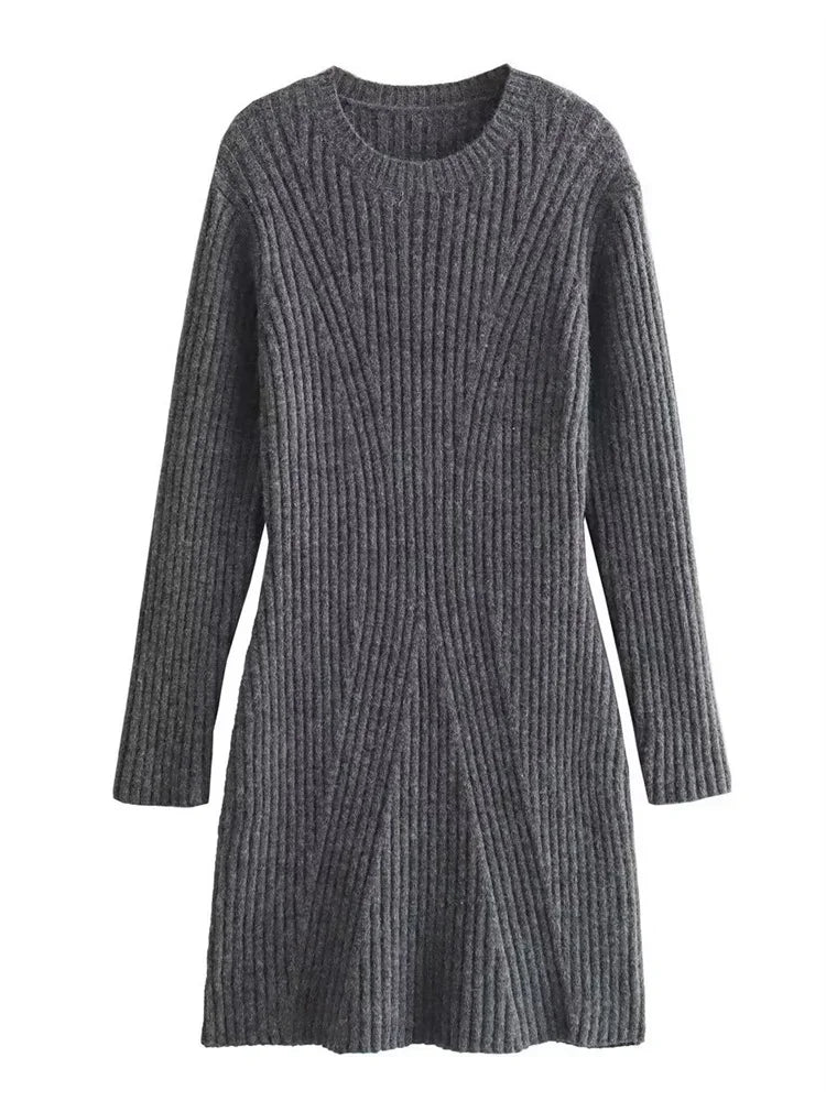 Vestido de moda de punto acanalado para mujer, cintura alta, suelto, vintage, con retazos, elegante, para fiesta, vestido de punto para mujer, minivestido