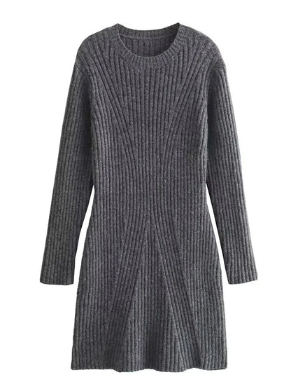 Vestido de moda de punto acanalado para mujer, cintura alta, suelto, vintage, con retazos, elegante, para fiesta, vestido de punto para mujer, minivestido