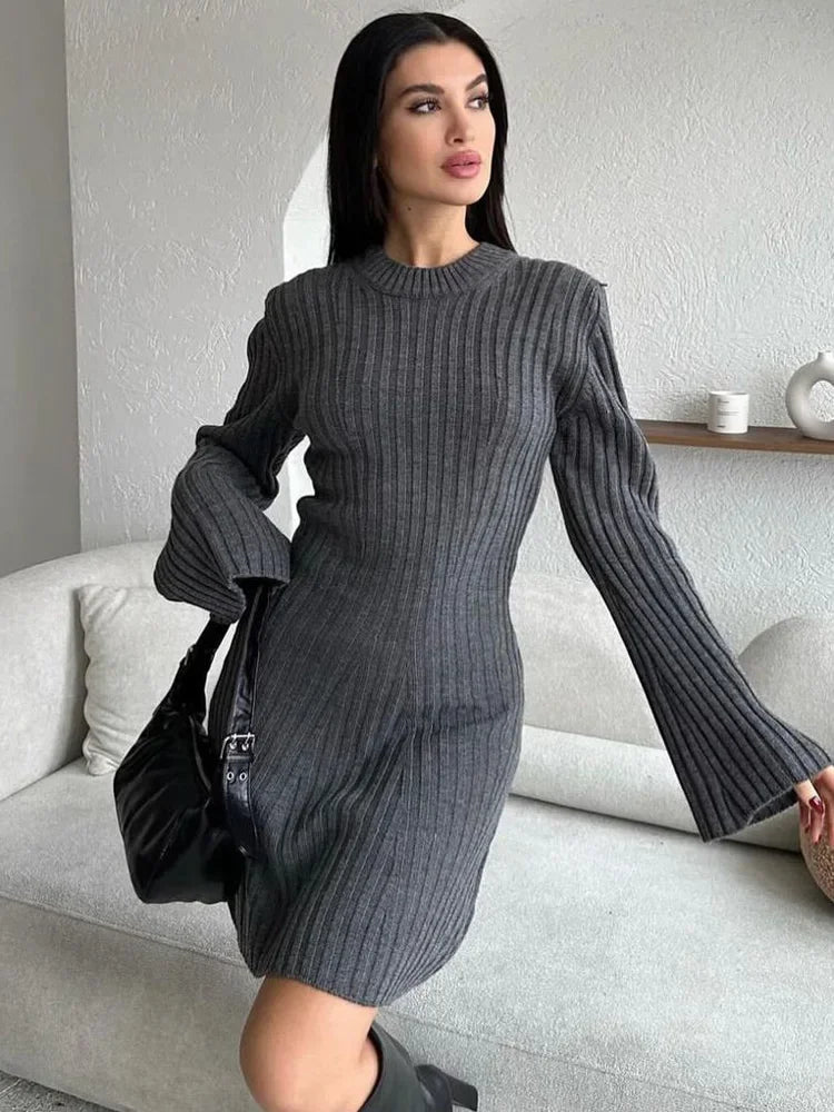 Vestido de moda de punto acanalado para mujer, cintura alta, suelto, vintage, con retazos, elegante, para fiesta, vestido de punto para mujer, minivestido