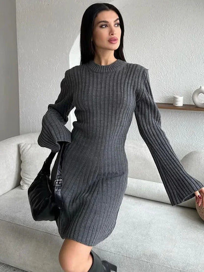 Vestido de moda de punto acanalado para mujer, cintura alta, suelto, vintage, con retazos, elegante, para fiesta, vestido de punto para mujer, minivestido