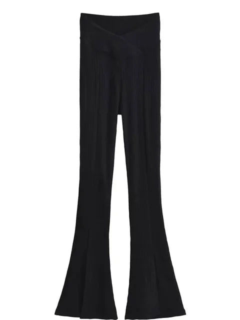 Knit Skinny Flared Trousers Split Out Trousers For Women Cross Low Waist White Casual Streetwear Flared Pants 2025 New
