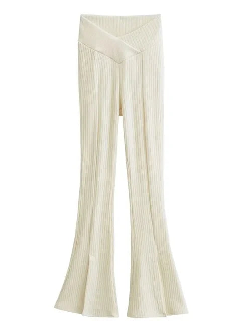 Knit Skinny Flared Trousers Split Out Trousers For Women Cross Low Waist White Casual Streetwear Flared Pants 2025 New