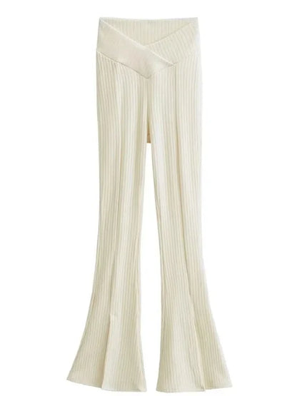 Knit Skinny Flared Trousers Split Out Trousers For Women Cross Low Waist White Casual Streetwear Flared Pants 2025 New