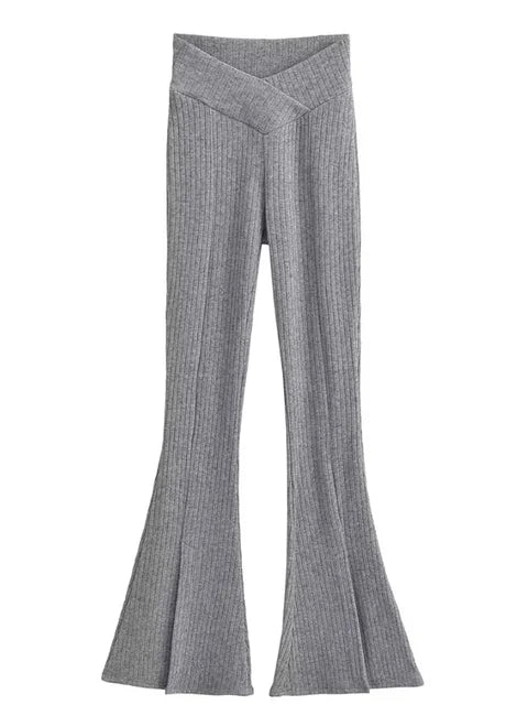 Knit Skinny Flared Trousers Split Out Trousers For Women Cross Low Waist White Casual Streetwear Flared Pants 2025 New