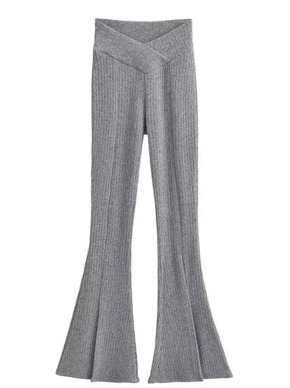 Knit Skinny Flared Trousers Split Out Trousers For Women Cross Low Waist White Casual Streetwear Flared Pants 2025 New