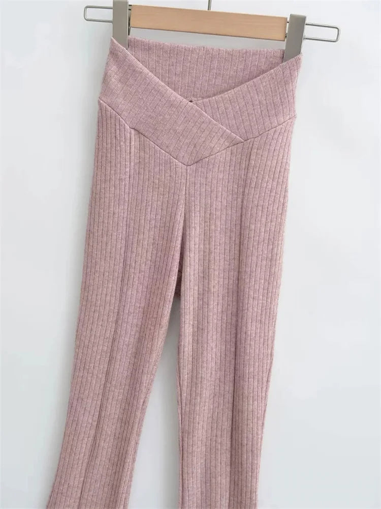 Knit Skinny Flared Trousers Split Out Trousers For Women Cross Low Waist White Casual Streetwear Flared Pants 2025 New