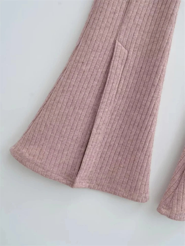 Knit Skinny Flared Trousers Split Out Trousers For Women Cross Low Waist White Casual Streetwear Flared Pants 2025 New