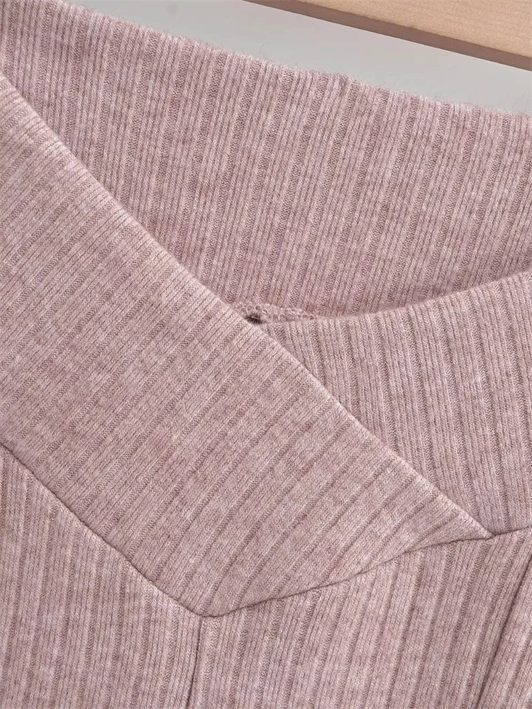 Knit Skinny Flared Trousers Split Out Trousers For Women Cross Low Waist White Casual Streetwear Flared Pants 2025 New