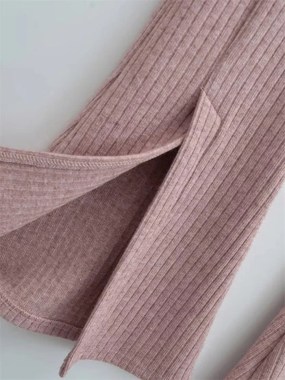 Knit Skinny Flared Trousers Split Out Trousers For Women Cross Low Waist White Casual Streetwear Flared Pants 2025 New