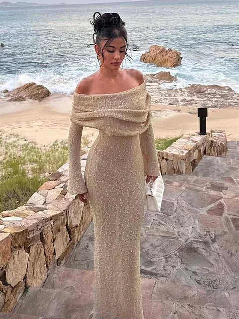 Knit Sweater Loose Maxi Dress Female Hollow Out Summer Patchwork High Waist Beach Holiday Dress Knitwear Long Dress 2025