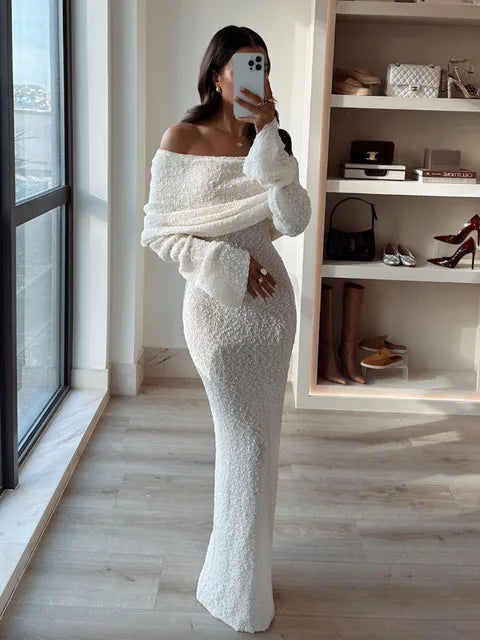 Knit Sweater Loose Maxi Dress Female Hollow Out Summer Patchwork High Waist Beach Holiday Dress Knitwear Long Dress 2025