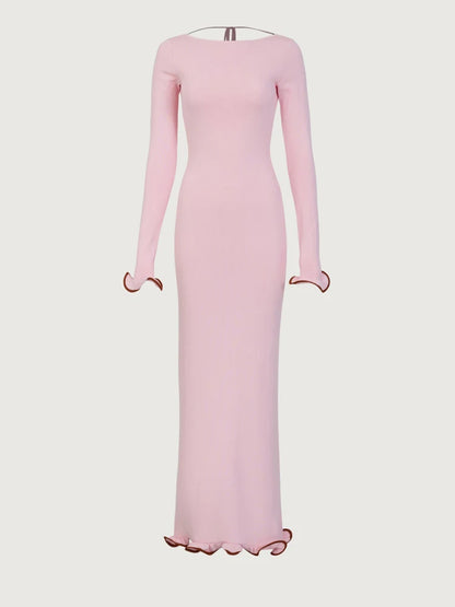Suéter de punto con volantes, vestido largo para mujer, sin espalda, acanalado, manga larga, elegante vestido de fiesta, prendas de punto para mujer, vestido de otoño