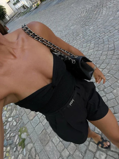 Knit Tube Tops Women White Strapless Corset Tops Summer Basic Backless Off Shoulder Crop Top Bustier Casual Streetwear