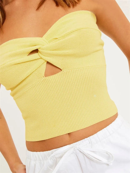 Knit Tube Tops Women White Strapless Corset Tops Summer Basic Backless Off Shoulder Crop Top Bustier Casual Streetwear