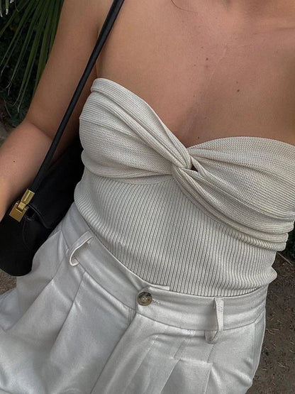 Knit Tube Tops Women White Strapless Corset Tops Summer Basic Backless Off Shoulder Crop Top Bustier Casual Streetwear