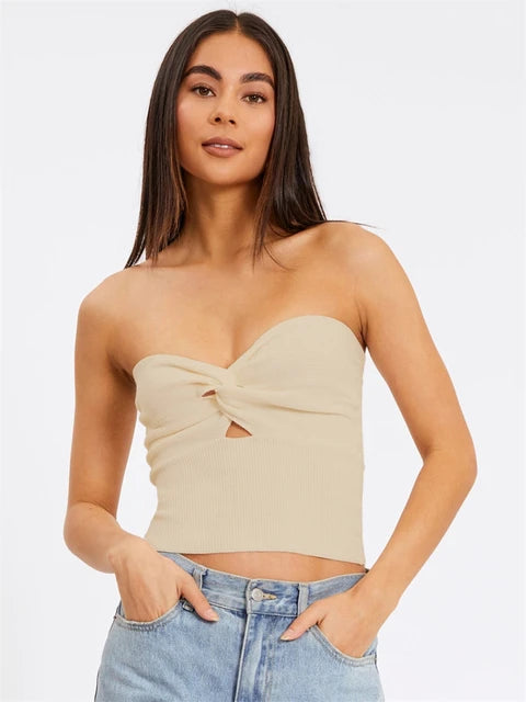 Knit Tube Tops Women White Strapless Corset Tops Summer Basic Backless Off Shoulder Crop Top Bustier Casual Streetwear