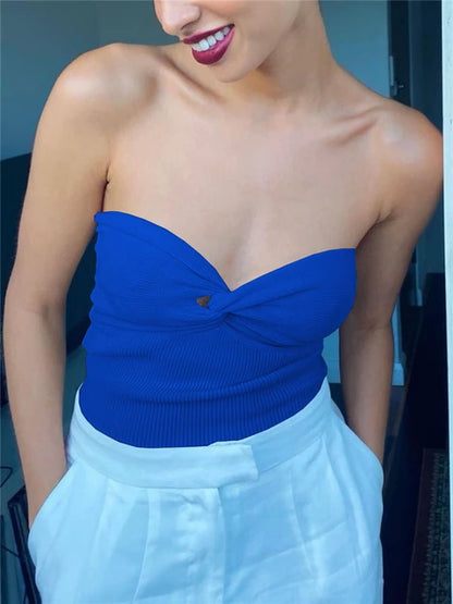 Knit Tube Tops Women White Strapless Corset Tops Summer Basic Backless Off Shoulder Crop Top Bustier Casual Streetwear