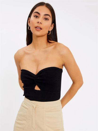 Knit Tube Tops Women White Strapless Corset Tops Summer Basic Backless Off Shoulder Crop Top Bustier Casual Streetwear