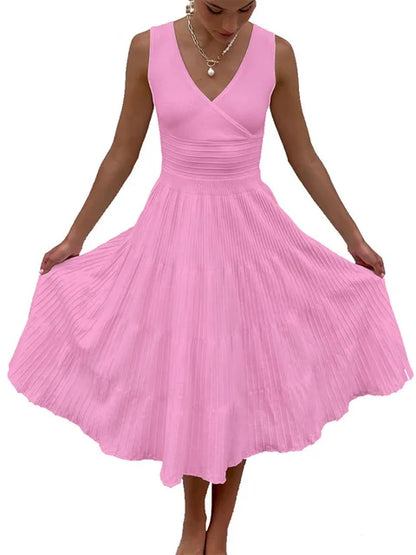 Vestido largo de punto con escote en V para mujer, estilo Y2K, sin espalda, de moda, de punto, para fiesta, informal, holgado, de cintura alta, para verano