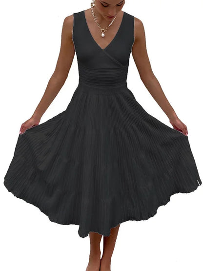 Vestido largo de punto con escote en V para mujer, estilo Y2K, sin espalda, de moda, de punto, para fiesta, informal, holgado, de cintura alta, para verano