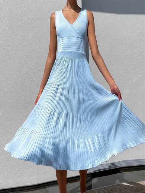 Vestido largo de punto con escote en V para mujer, estilo Y2K, sin espalda, de moda, de punto, para fiesta, informal, holgado, de cintura alta, para verano