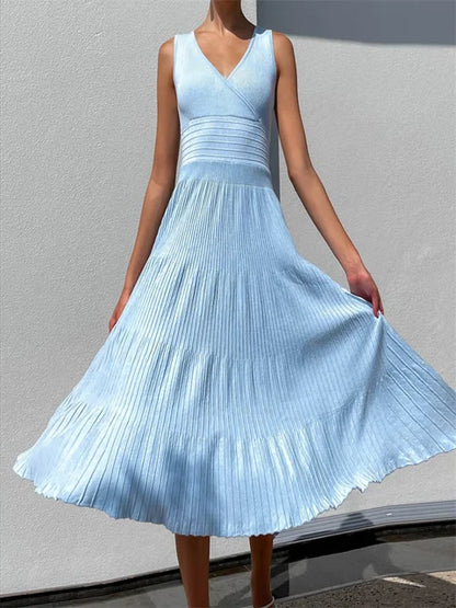Vestido largo de punto con escote en V para mujer, estilo Y2K, sin espalda, de moda, de punto, para fiesta, informal, holgado, de cintura alta, para verano