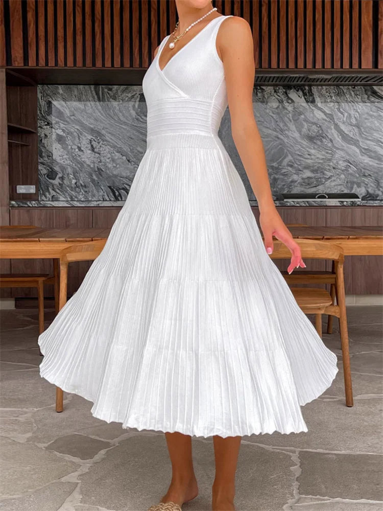 Vestido largo de punto con escote en V para mujer, estilo Y2K, sin espalda, de moda, de punto, para fiesta, informal, holgado, de cintura alta, para verano