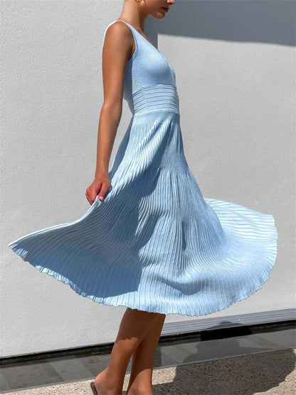 Vestido largo de punto con escote en V para mujer, estilo Y2K, sin espalda, de moda, de punto, para fiesta, informal, holgado, de cintura alta, para verano