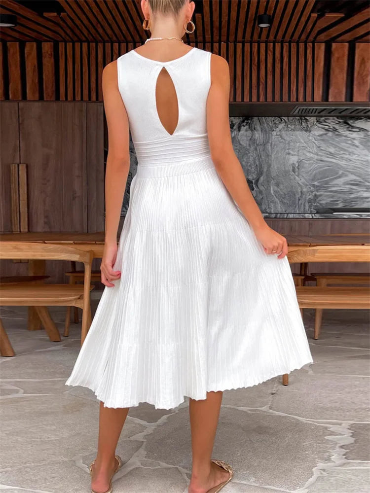 Vestido largo de punto con escote en V para mujer, estilo Y2K, sin espalda, de moda, de punto, para fiesta, informal, holgado, de cintura alta, para verano