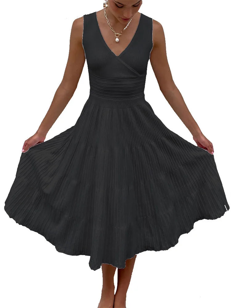 Vestido largo de punto con escote en V para mujer, estilo Y2K, sin espalda, de moda, de punto, para fiesta, informal, holgado, de cintura alta, para verano