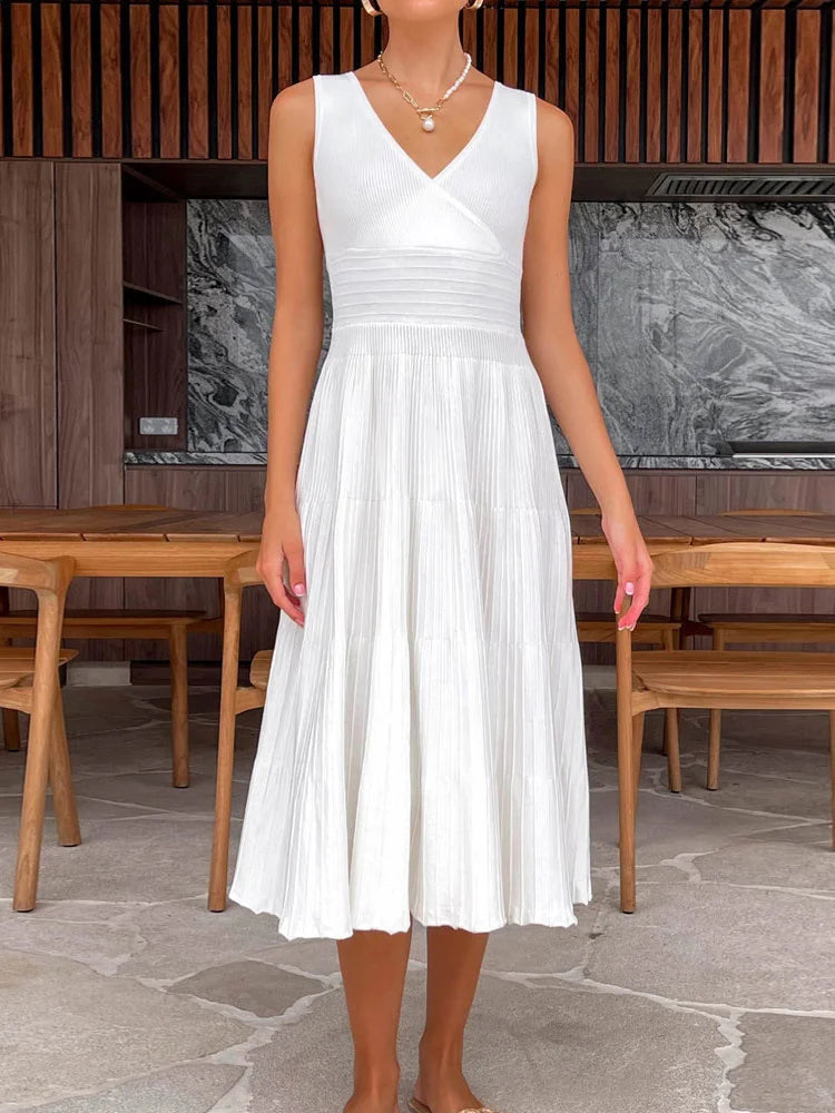 Vestido largo de punto con escote en V para mujer, estilo Y2K, sin espalda, de moda, de punto, para fiesta, informal, holgado, de cintura alta, para verano