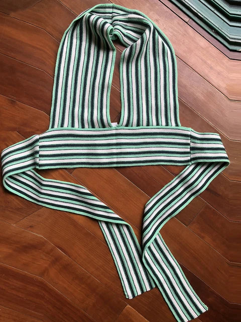 Knitted V Neck Bandage Halter Tops For Women Backless Sexy Tanks Tops Y2K Cropped Summer Fashion Camisole Party Clubwear
