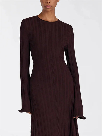 Vestido largo holgado de punto para mujer, de moda, con cordones, cintura alta, acanalado, manga larga, para fiesta, de punto, estilo vendaje