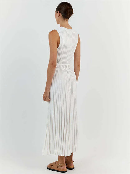 Knitwear White Casual Long Dress For Women Sleeveless High Waist Slim Strapless Loose Dress Solid Basic Ladies Maxi Dress