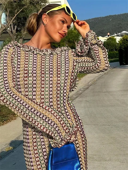 Lace Beach Holiday Long Dress Backless Female Hollow Out Patchwork Elegant Loose Contrast Party Dress Women Maxi Dress