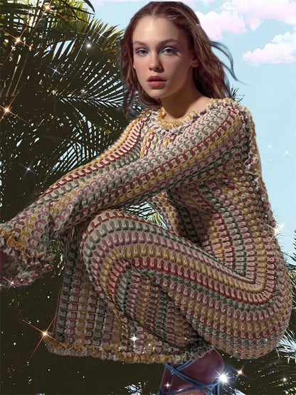 Lace Beach Holiday Long Dress Backless Female Hollow Out Patchwork Elegant Loose Contrast Party Dress Women Maxi Dress