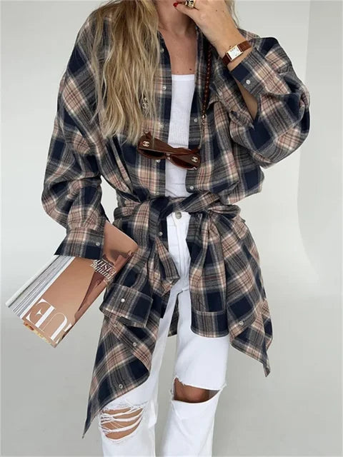 Lapel Autumn 2025 Shirts Outwear Fashion Ladies Contrast Long Sleeve Patchwork Elegant Women Coat Cardigan Female Shirts