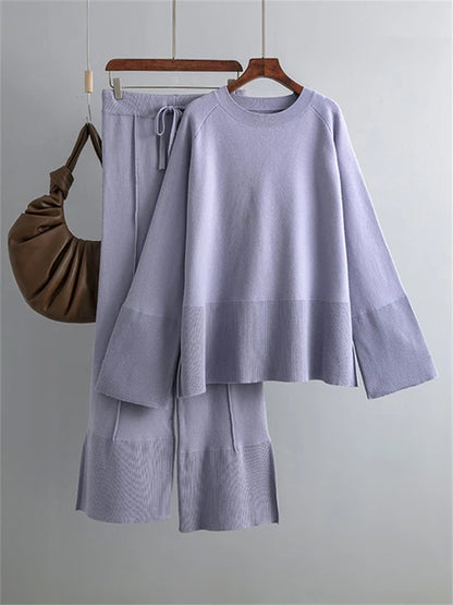 Losse Casual Ladies Two Piece Sets Knitwear Oversized Sweater And Flared Pants Sets Women Knit Tracksuit Sweater Outfits