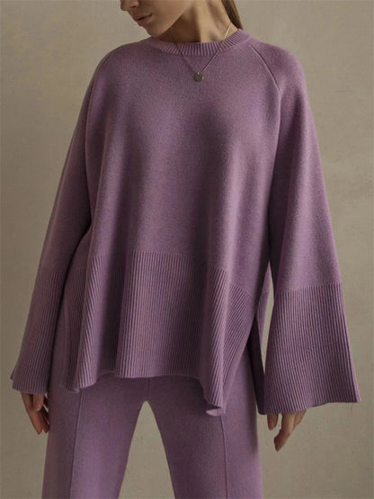 Losse Casual Ladies Two Piece Sets Knitwear Oversized Sweater And Flared Pants Sets Women Knit Tracksuit Sweater Outfits