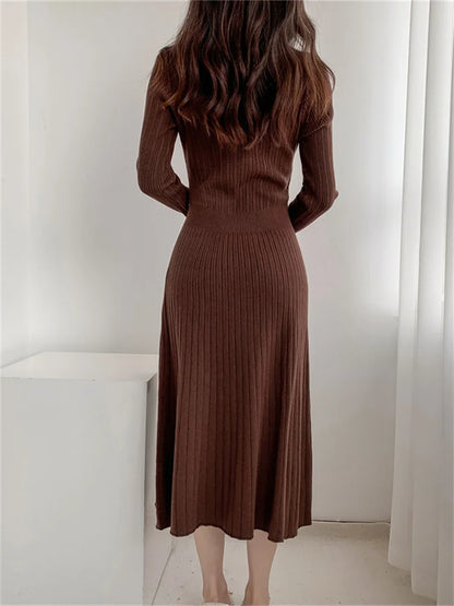 Vestido largo elegante de lujo para mujer, de punto con bolsillos, acanalado, con retazos, de cintura alta, ajustado, para fiesta y otoño.