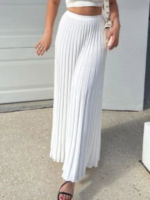 Nuevos conjuntos de dos piezas de punto blanco para mujer, top de tirantes acanalado y falda de punto plisada, conjuntos de vestido largo de verano para mujer.