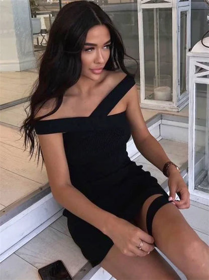 Vestido de punto con hombros descubiertos para mujer, estilo halter, ajustado, ajustado, para fiesta en la playa
