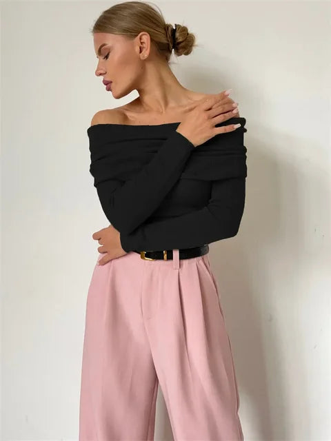 Off-Shoulder Sexy Knit Pullover Sweater For Women Mesh See-Through Long Sleeve Backless Y2k Top Fashion Knitwear Pullover