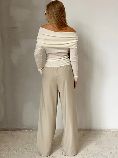 Off-Shoulder Sexy Knit Pullover Sweater For Women Mesh See-Through Long Sleeve Backless Y2k Top Fashion Knitwear Pullover
